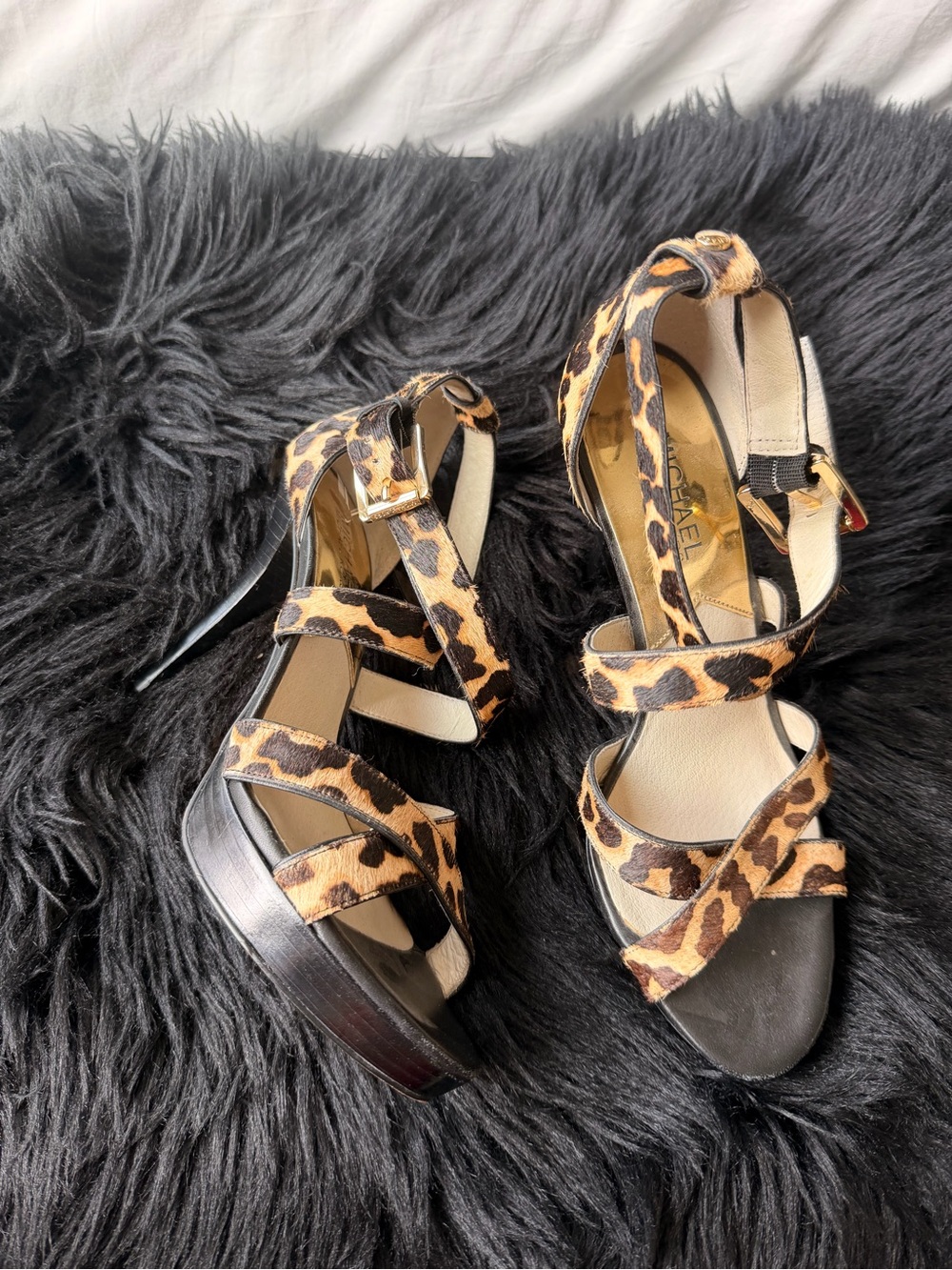 Michael Kors Leopard Print Strappy Platform Heels